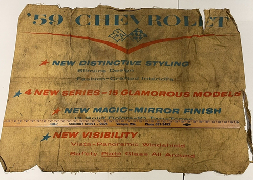 Rare 1959 Chevrolet Dealer Showroom Cloth Banner 15 Models New Styling Sign - Picture 22 of 24