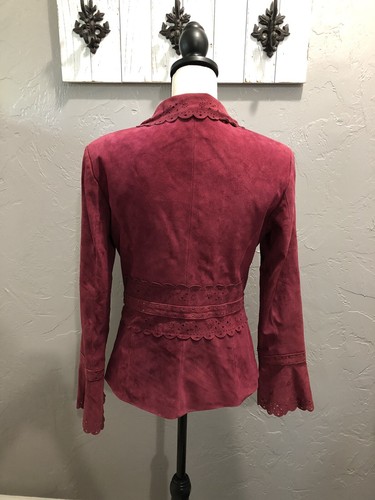 Georgiou Studio Fuchsia Pink Suede Jacket Blazer Scallop Edges Cutout Women Sz 6 - Picture 6 of 12