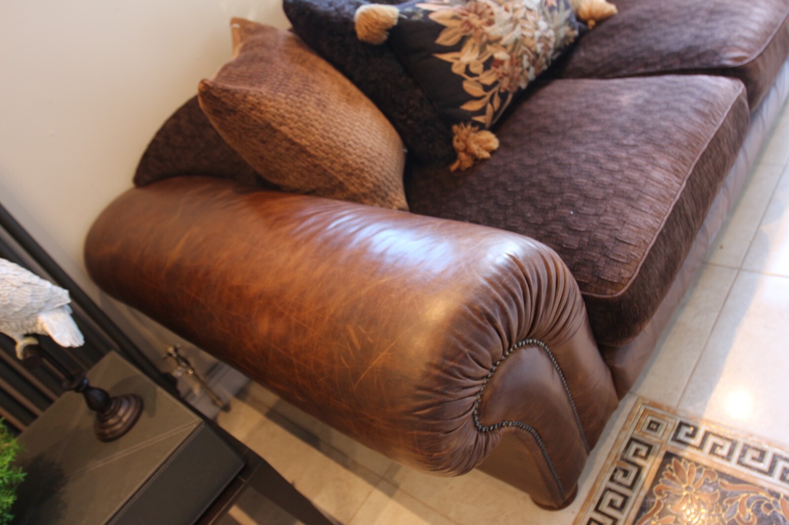 TWO MIDI Barker & Stonehouse Tetrad degas brown leather & fabric sofas suite eBay