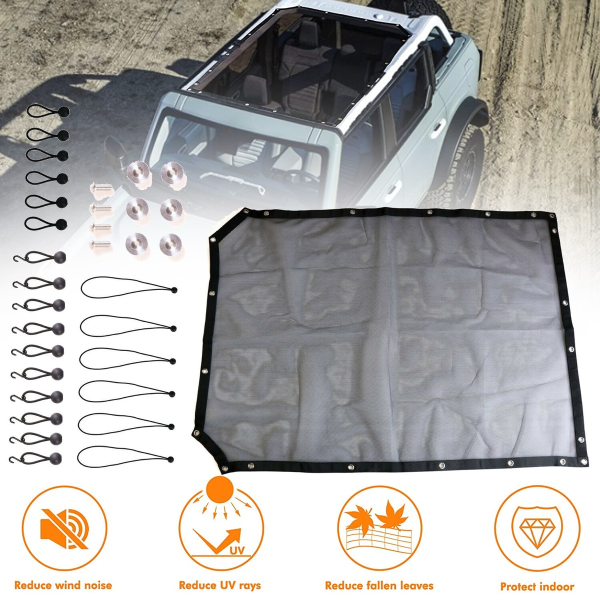 For Ford Bronco 2021-23 Doors Black Roof Mesh Sunshade Top Cover