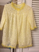 Vintage Yellow Lacy Sheer Lined Soft Bed Jacket with Woven Belt