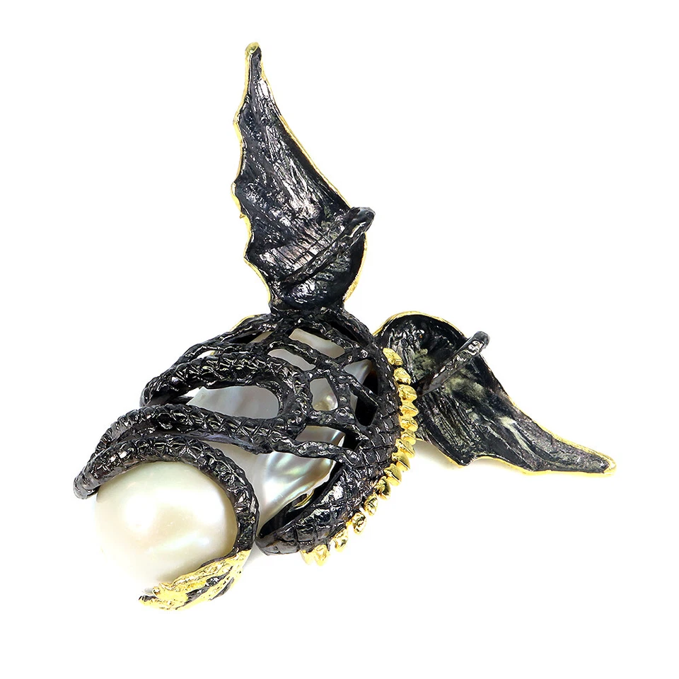 925 Pendente Argento Sterling Barocco Perla Naturale Gioielli Fatto a Mano - Immagine 3 di 4