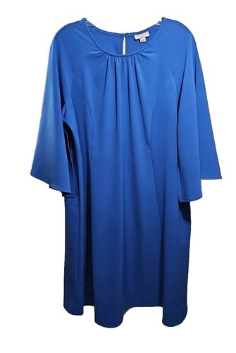 NWT J Jill x Christian Siriano Women’s Plus Size 1X Blue Sea Split Sleeve Dress - Picture 2 of 13
