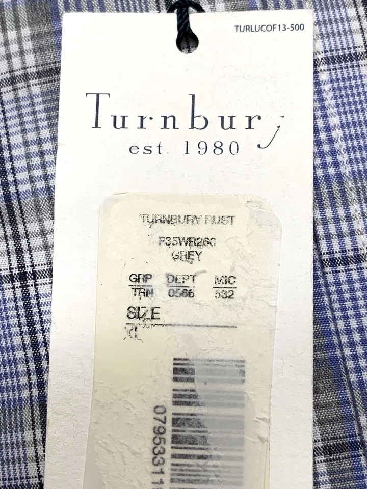 全新 Turnbury 正装衬衫 男式 XL 棉蓝色灰色格子长袖纽扣 — 第 4/4 张图片