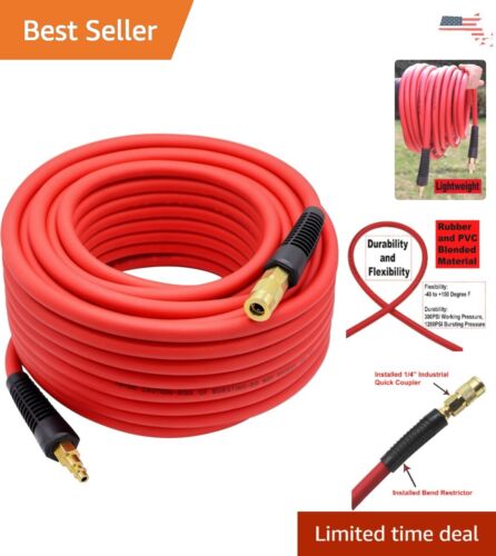 Heavy-Duty Kink-Resistant Air Hose 3/8"x100' 300 PSI - Red - Durable, Flexible