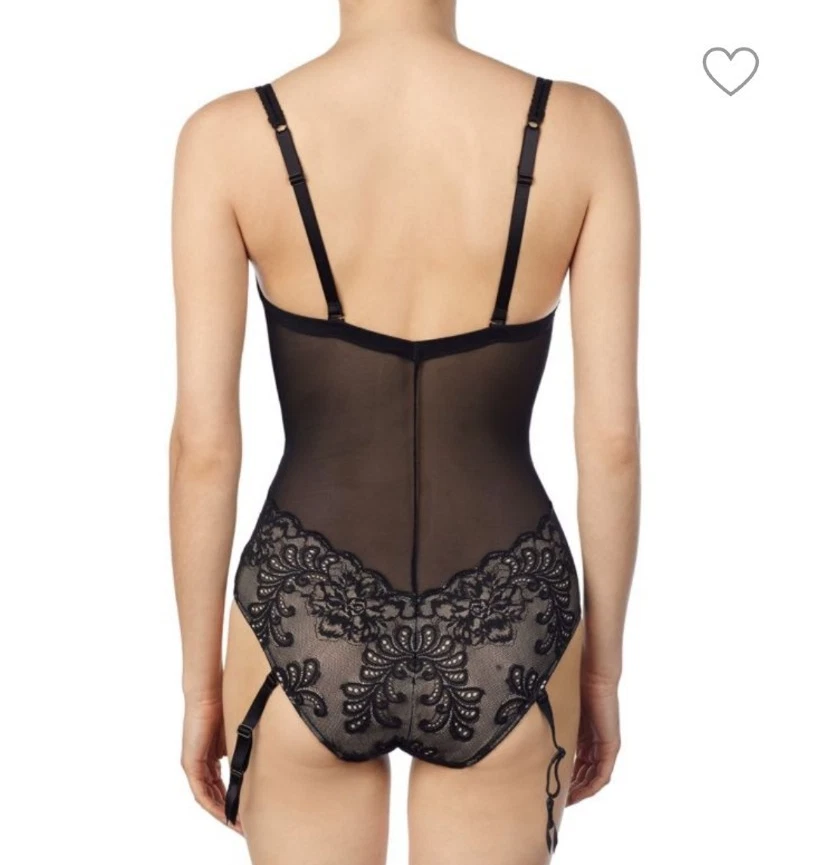 Body sujetador ligeramente acolchado Le Mystère Sophia negro encaje UW con ligas talla 34D Foto 2 de 4