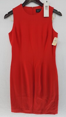 Linda Allard Ellen Tracy Women Red Round Neck Knee Length Dress Size 4 NWT