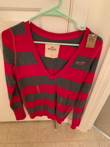 NWT WOMENS HOLLISTER CALIFORNIA V NECK PINK/GRAY LONG SLEEVE SZ: L