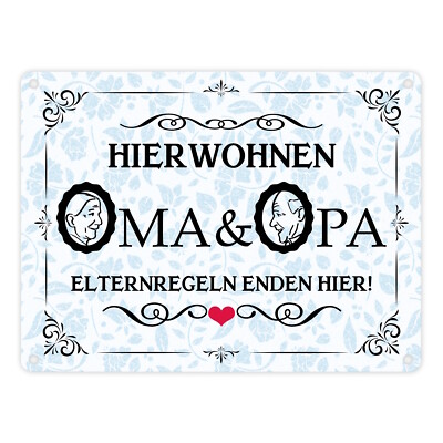 Hier wohnen Oma & Opa Metallschild in 15x20 cm im Vintage-Look