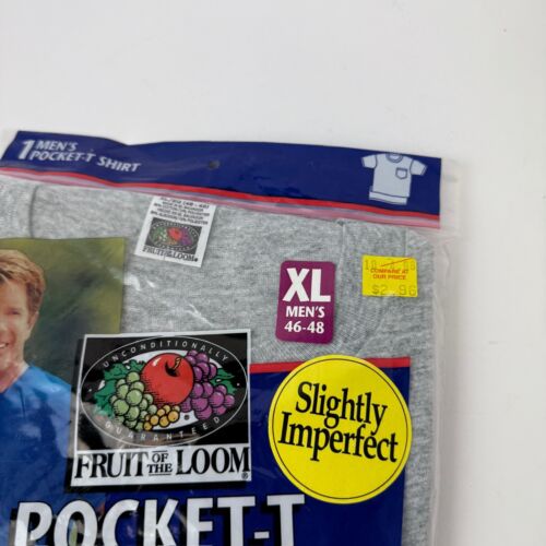 NOS Vintage 1998 Fruit of the Loom Pocket T-Shirt Gray Size XL 46-48 Cotton NEW - Picture 2 of 6