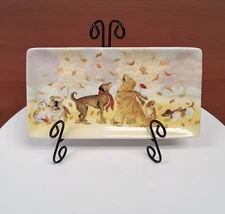 Spot & Chloe Dogs & Cats Autumn Leaves Fall Rectangular Platter 10" .Video