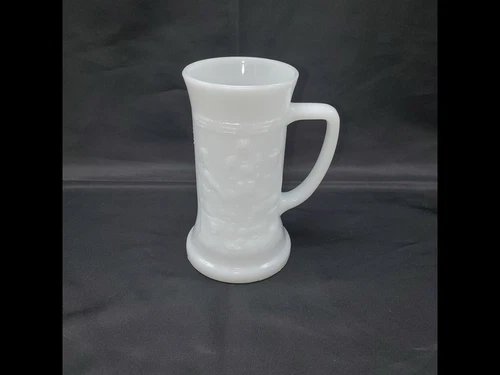 Vintage Embossed Federal Milk Glass Pedestal Beer Stein-Pub Scene 