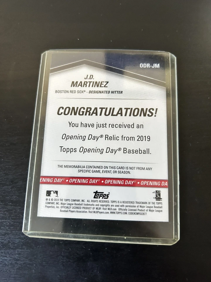 2019 Topps Opening Day Relic J.D. Martinez Jersey Card ODR-JM - Image 2 of 2