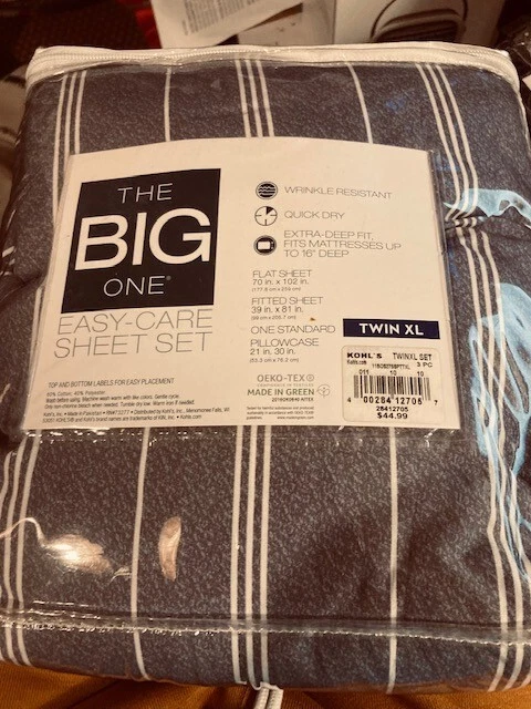 Juego de sábanas extra suaves The Big One - Talla Twin XL AZUL BLANCO RAYAS JUEGO DE 3 PIEZAS Foto 2 de 4