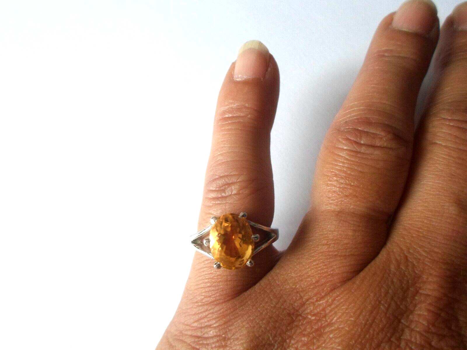 solid silver ring, orange faceted cabochon, size … - image 1