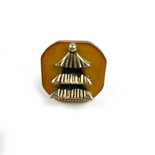 Cufflinks Pagoda Temple Signed Swank Bamboo & Metal Men's Vintage Gift MCM - Picture 4 of 9