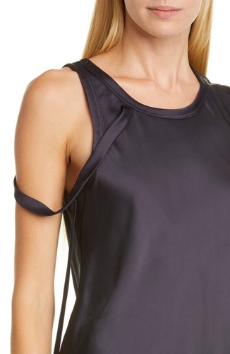 NWT HELMUT LANG Viscose Satin Harness Shoulder Ink Tank Top Sz S $450 - Picture 4 of 6