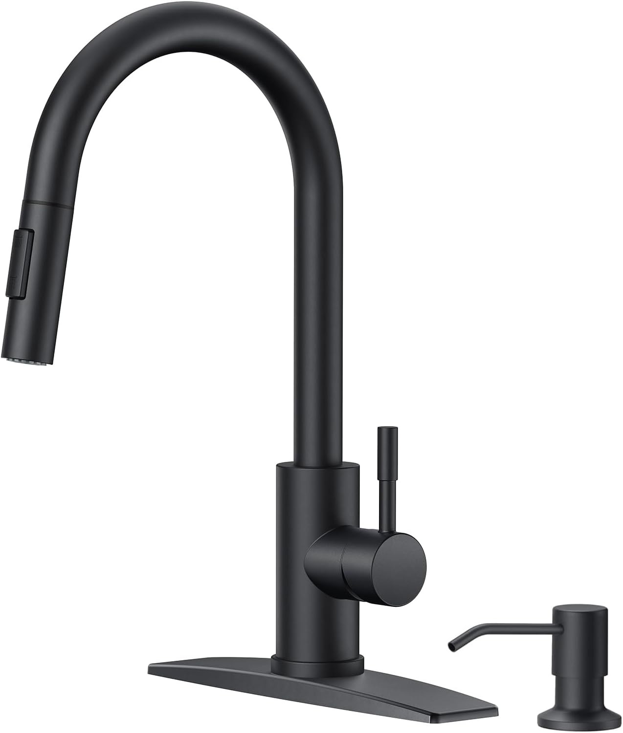 Black Kitchen Faucet with Soap Dispenser, High Arc Modern Sink Faucet with Pull