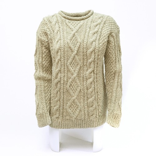 Pullover Wool Cream Beige Chunky Knit Cable Women's Men's Sheep Wool 'L' Nepal