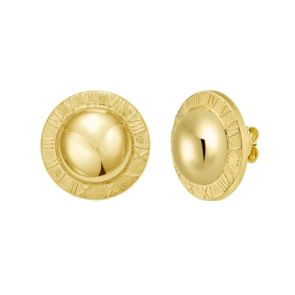 Pendientes de botón de reloj con número romano de oro amarillo de 14k 3 gramos 17MM