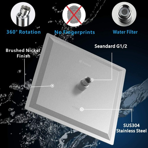 8"10"12"16"led Square Rain Shower Head Stainless Steel, Ultra Thin High Pressure - Picture 13 of 18
