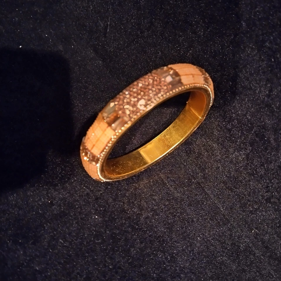 2 件复古铜/珊瑚圆形长方形水晶珠金手镯 BR025 — 第 3/4 张图片