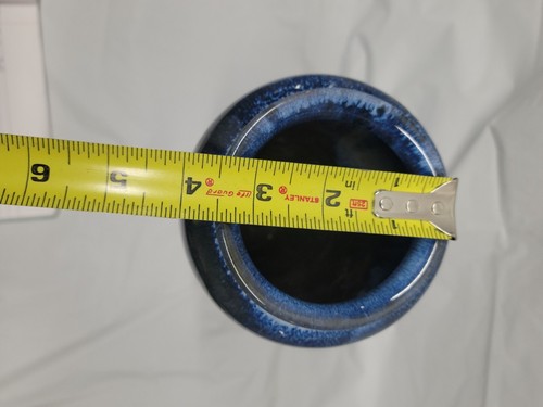Japanese Cobalt Blue Flambe Mottled Pottery Vase Marks On Bottom #5377 - 第 5/20 張圖片