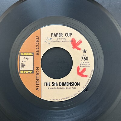 The 5th Dimension, Paper Cup / Poor Side Of Town, Promo, 7'' 45rpm, Vinyl NM
