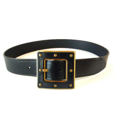 DOLCE & GABBANA Belt Square Buckle Studs Leather Black Men