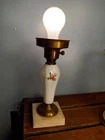 Vintage Brass & Milk Glass Table Lamp, Marble Base, Floral