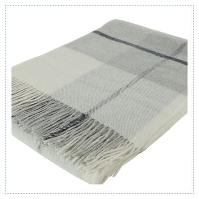 Wohndecke Fair de luxe Kaschmir easy care | Kaschmir Grau/Kariert |140 x 190 cm
