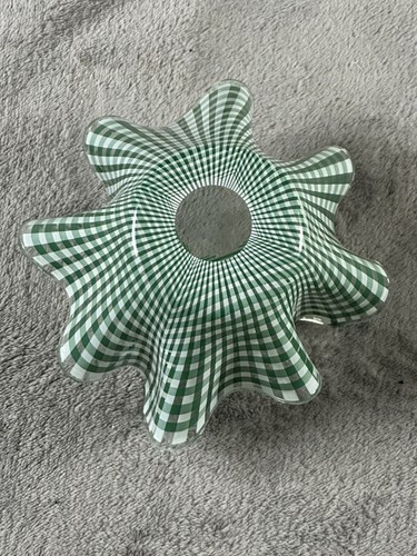 Vintage Chance Bros Green Gingham Handkerchief Dish - Picture 7 of 11