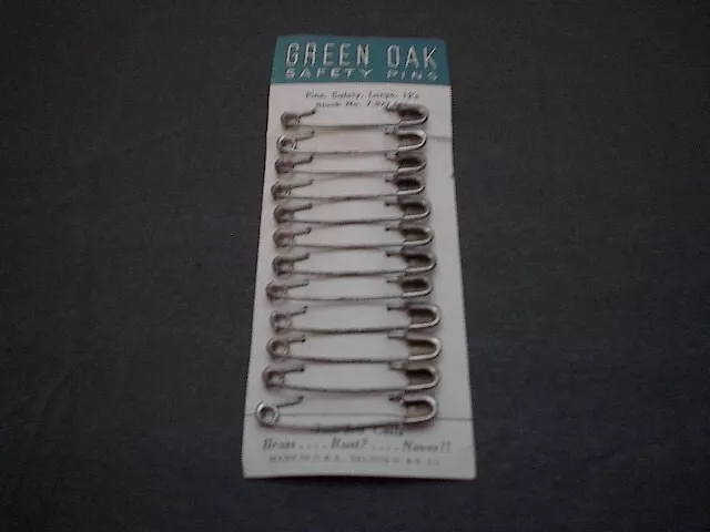 Original US Army Medic Green Oak Safety Pin Card 12 Pins Nice Rare Collectible