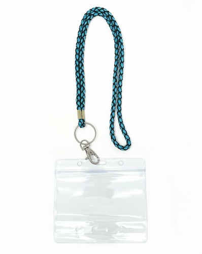Pack 4 Multi color braided polyester lanyard with Zipper Horizontal badge holder - Picture 5 of 6