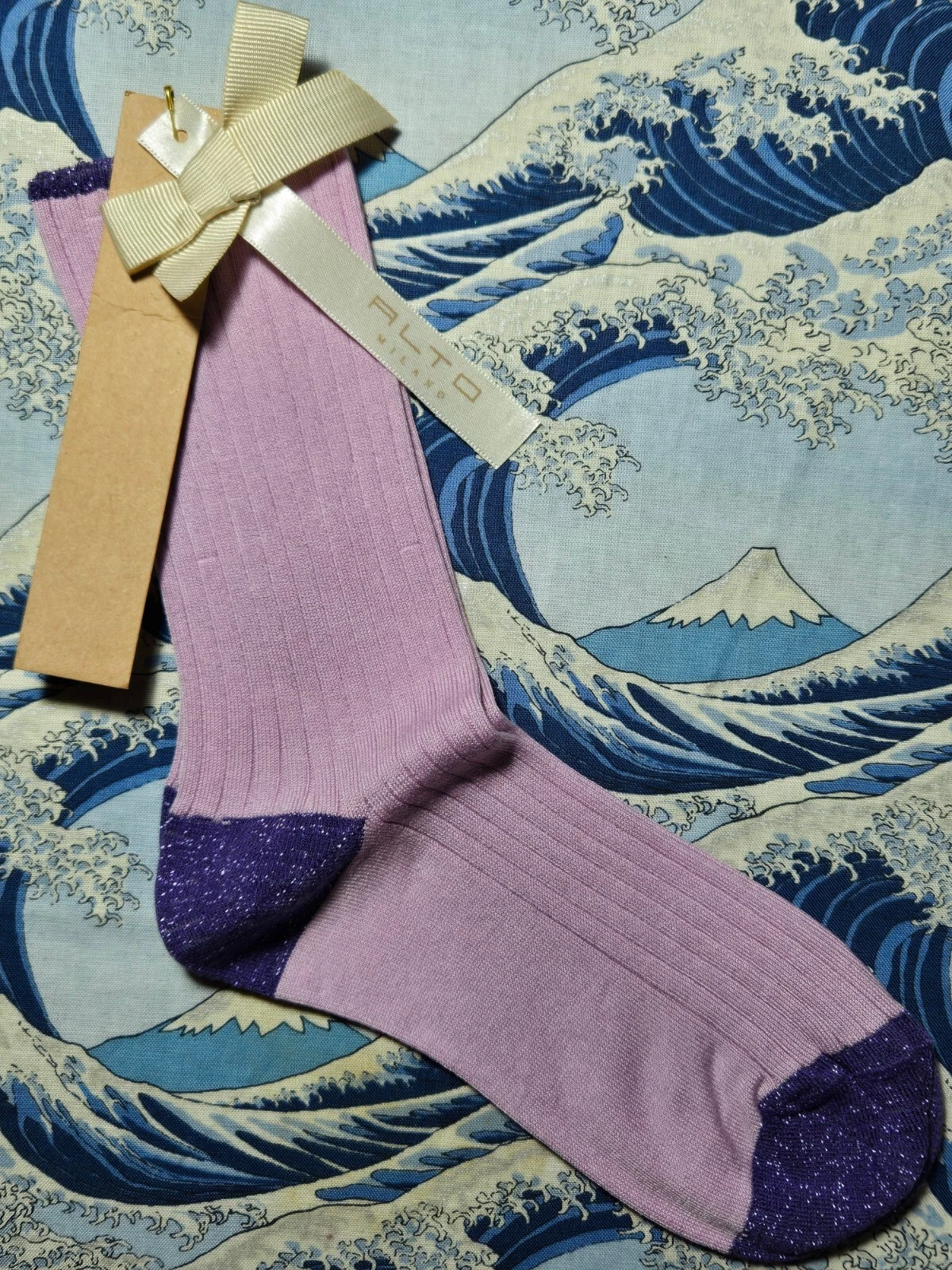 Alto Milano Womens Cotton Short Socks Ribbed Lurex Lilac 1-Size UK 3-5 36-38