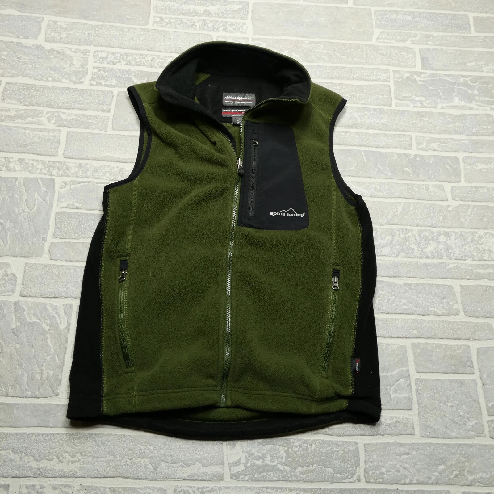 Eddie Bauer Windcutter Fleece Vest Adult Small Green Full Zip Pockets Adj Waist