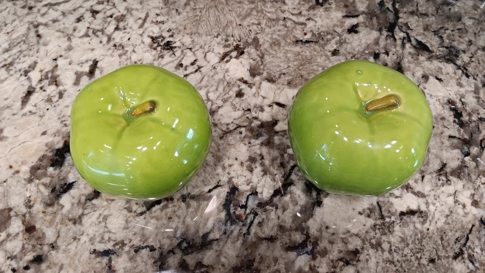 "Lote de 2:3"" Cerámica Esmaltada Verde Brillante Manzana 3D Decoración del Hogar" Foto 4 de 4