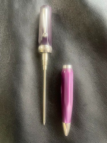 Penna a sfera intrecciata Montegrappa Micra viola/argento celluloide (senza scatola) vintage - Foto 6 di 7