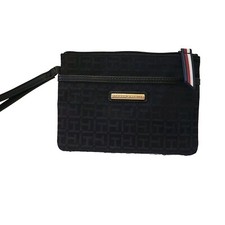 Tommy Hilfiger Wristlet Clutch Handbag Black Logo Fabric