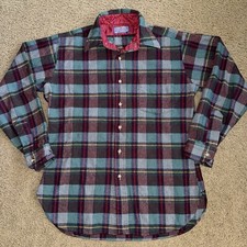 VTG Pendleton Plaid Flannel Western Wear Wool Button Shirt Medium USA Made