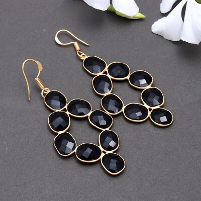 Schwarz Onyx Edelstein Tropfen Ohrring 925 Sterlingsilber Ohrring Schmuck als Geschenk