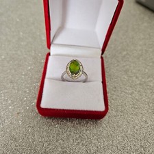 AAA Canadian Ammolite & Diamond halo ring in platinum over Sterling silver K