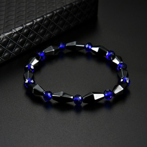 Bracciale unico pietra energia naturale guarigione ematite con perle cristallo blu - Foto 4 di 5