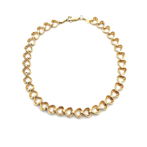 Diamond 14k Gold Bracelet Two Tone Heart Link - Picture 3 of 7