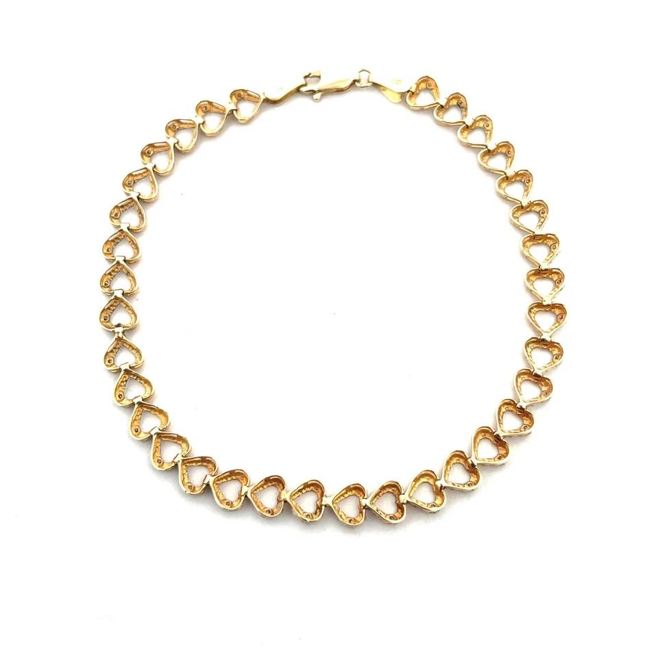 Diamond 14k Gold Bracelet Two Tone Heart Link - Image 3 of 4