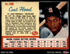 1962 Post Cereal #166 Curt Flood  Cardinals SHORT-PRINT 2 - GOOD