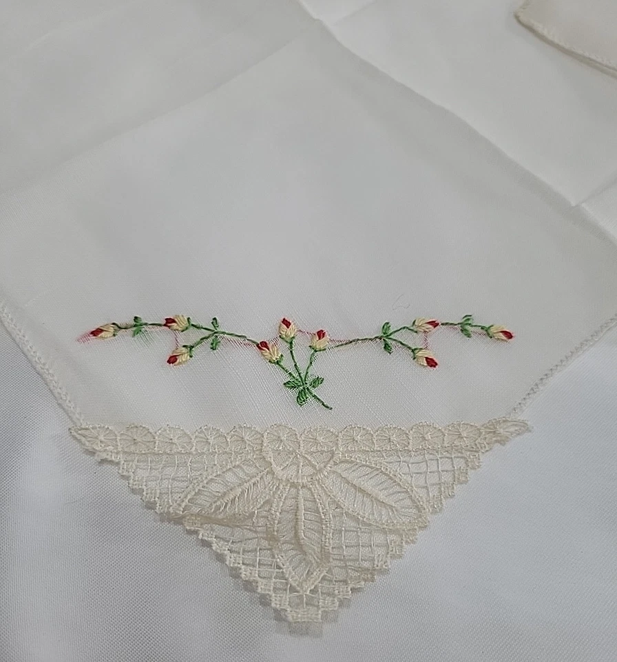 2 pañuelos vintage de lino para boda de reliquia bordados a mano blancos años 60 Foto 2 de 4
