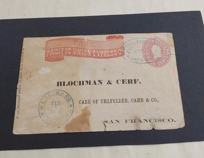 #ad 3Cent Envelope with PACIFIC UNION EXPRESS Imprint Blochman amp; Cerf 1870 Blum Co $450.00