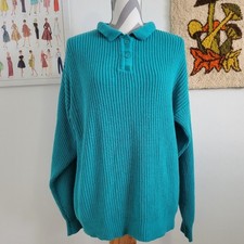 Collections  80s Vintage Teal Collared Sweater