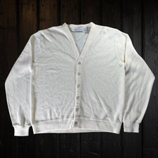 VTG 60s 70s The Denver Mens Grandpa Style Cardigan Sweater L Ivory Made in USA